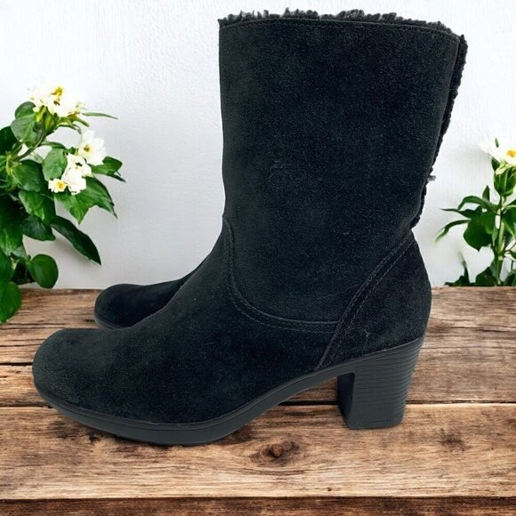 Clarks Bendables Comfort Ankle Boots Black Suede Faux Shearling Lining Size 8.5 - Picture 3 of 12
